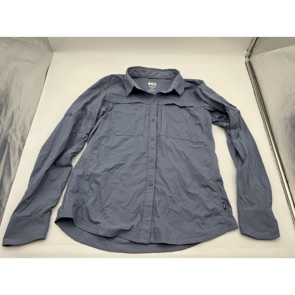 REI Co-op women’s M Sahara Blue hiking fishing Long Sleeve Button Up Shirt UPF